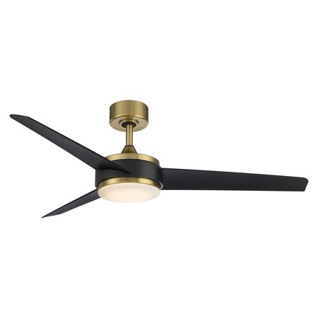 Wac 3-Blade Smart Ceiling Fan 54" Sat" Brass Matte Black w/3000K LED Light Kit and Remote Control F-054